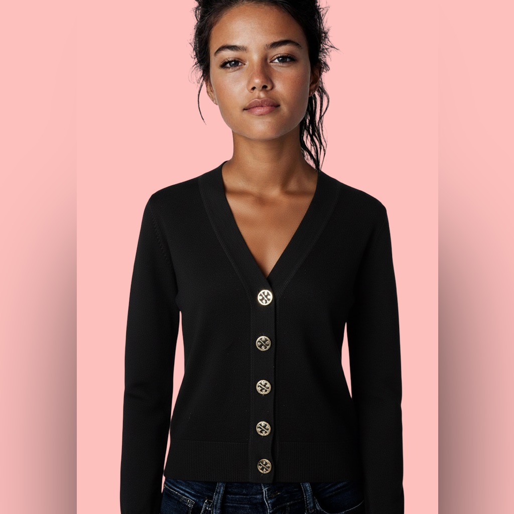 Tory Burch Black Cardian Sweater, Fittted. Size Xs